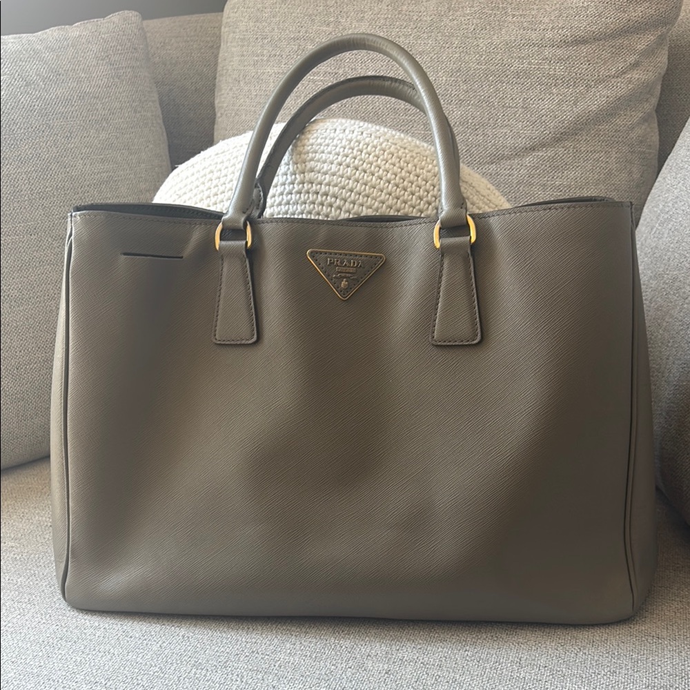 Prada Gray Leather Handbag with Gold Accents